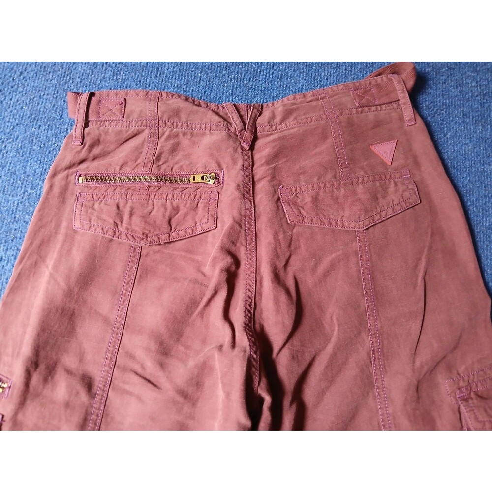 GUESS ECO Women's Wine Cargo Pants, Zipper Pockets, Size 27 - Picture 3 of 15